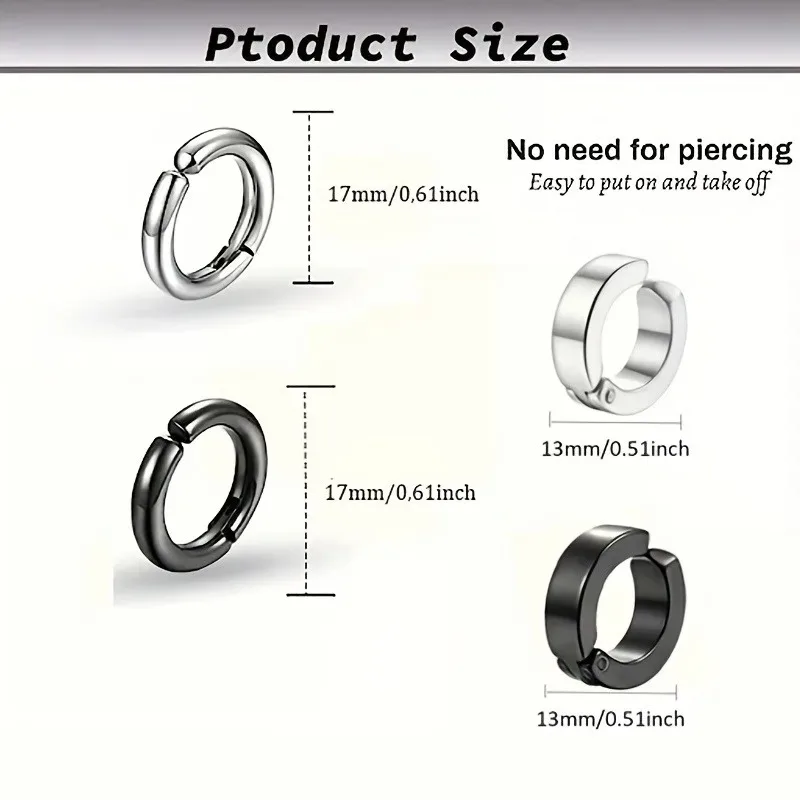 Ear Clip Punk Style 1-8-Piece Stainless Steel Ear Clip Set Chic Circle Ear Cuffs No Piercing Needed Trendy Jewelry Gift