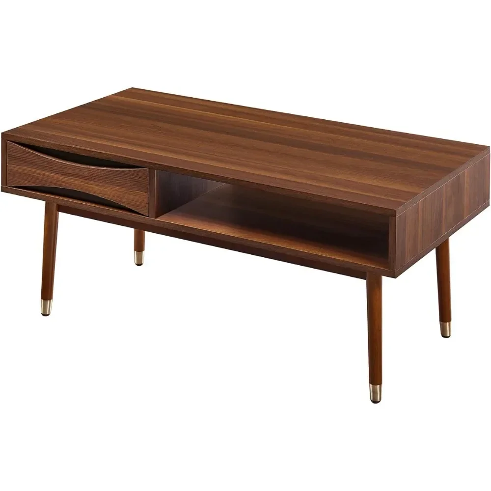 Dawson 40 In. X 21.63 In. Wooden Mid-Century Modern Coffee Table With Drawer and Shelf Dining Table Set Dolce Gusto Furniture