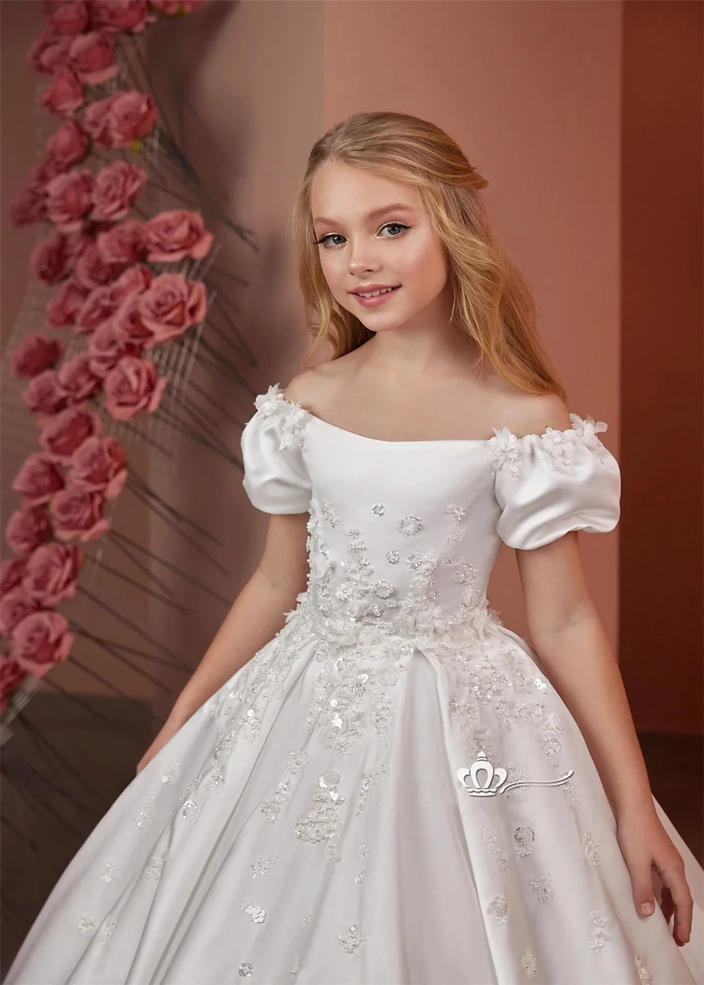 Sweet Princess White Satin Flower Bud Skirt Birthday Dress Homecoming Dress cc4062