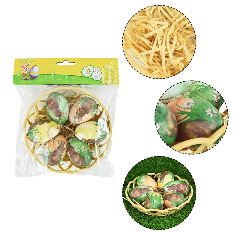 6Pcs Easter Egg With Basket Rabbit Foam Eggs Hanging Ornaments Easter Home Decoration 2024 Holiday Party Supplies Kids Gifts
