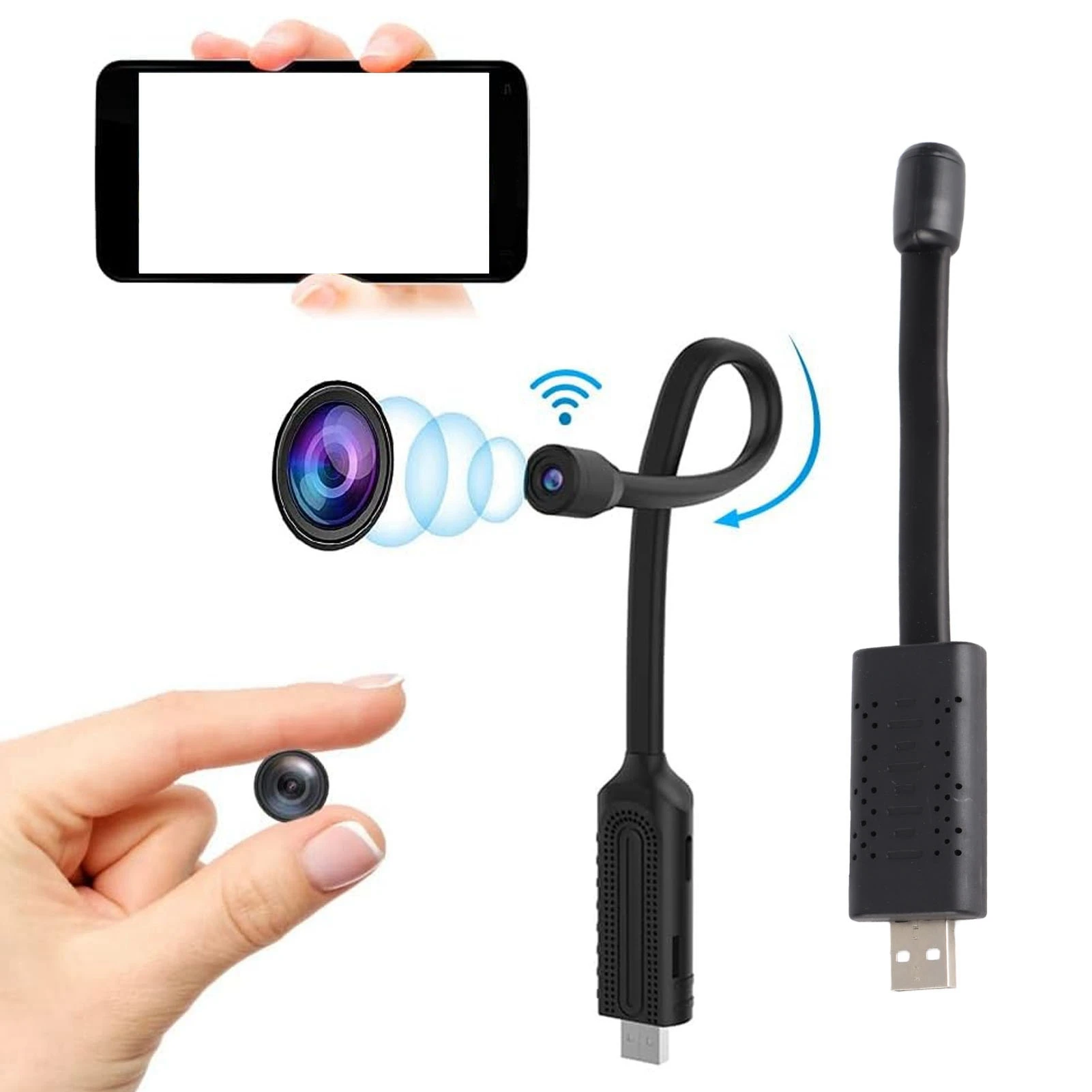 Cámara inalámbrica WiFi con enchufe USB, 1080P, HD, detección de movimiento, visualización remota, pequeña cámara de seguridad para el hogar del coche