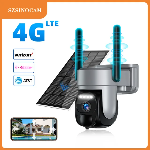 Caméra solaire SZSINOCAM EU 4G avec carte SIM, 3MP, détection humaine PIR, batterie rechargeable intégrée, caméra IP de surveillance 1
