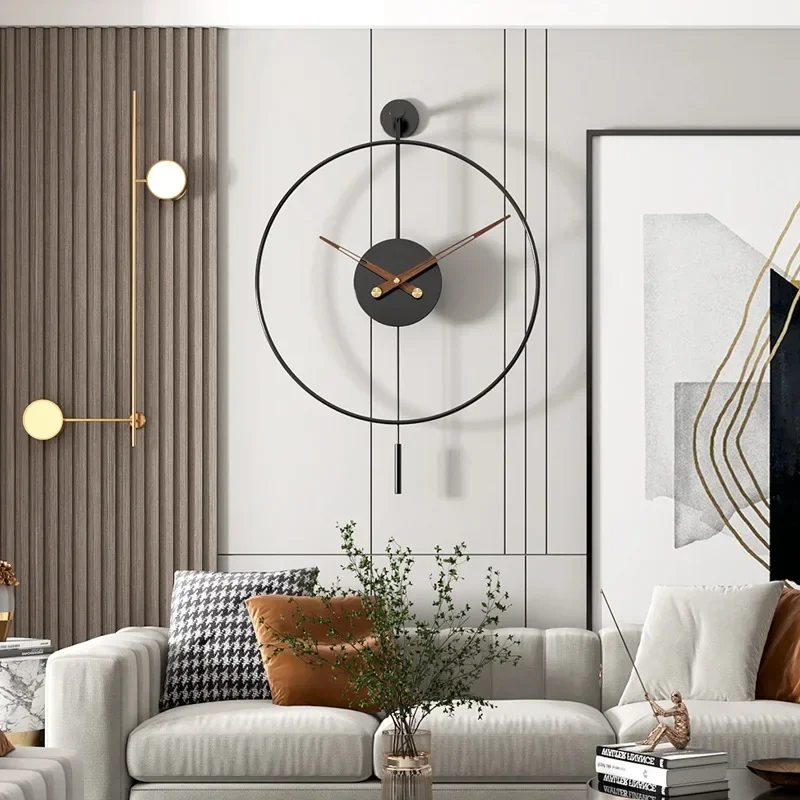 Modern Round Minimalist Wall Clock with Swing Pendulum Silent Metal Decorative Art Clocks for Home Living Room Bedroom Office 2