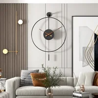 Modern Round Minimalist Wall Clock with Swing Pendulum Silent Metal Decorative Art Clocks for Home Living Room Bedroom Office 2