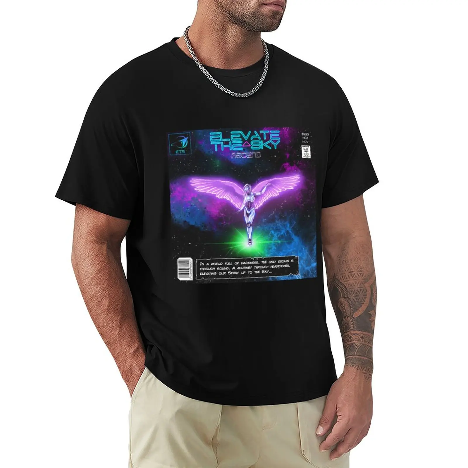 

Elevate The Sky Retro Sci-Fi Music Comic Book Art T-Shirt quick-drying summer tops Men's t-shirts