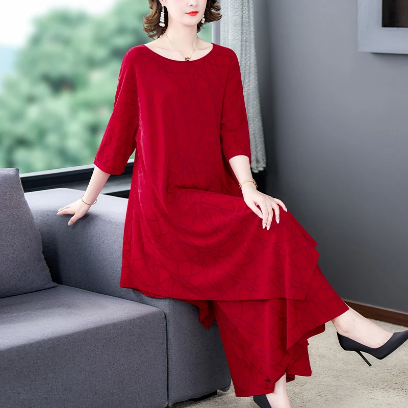 Women Floral Short Sleeve Cardigan Dress+Wide Leg Pants Two Piece Sets 2024 Korean Fashion Elegant Luxury Two Peice Dress Sets