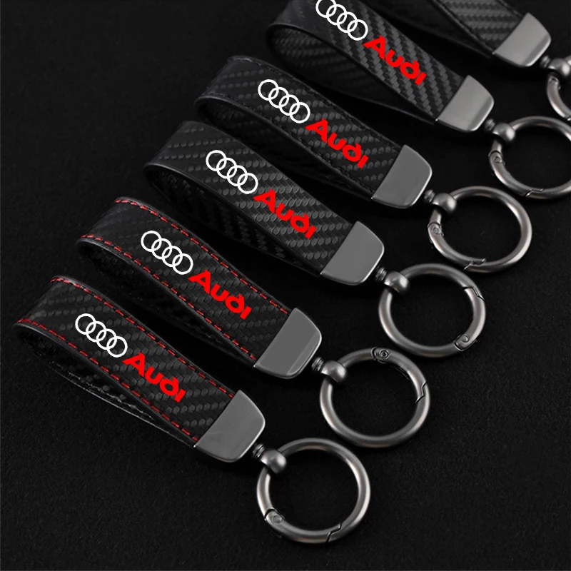 Számára audi A1 A3 V–2 A5 A6 A7A8 Q3 Q5 Q7 SQ5 S1 S3 S4 S5 S6 S7 S8 RS3 RS5 RS6 Szénrúd Izomrost bőrből autó keychain kulcs gyűrűk