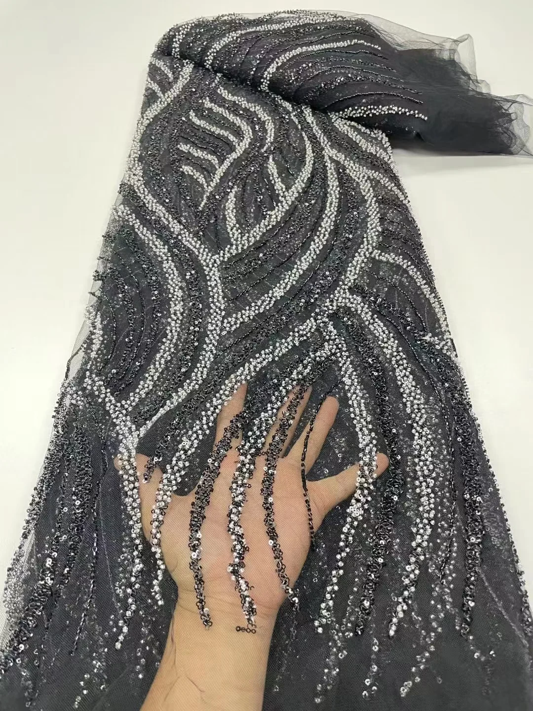 

Black African Sequins Lace Fabric 2023 5 Yards High Quality French Nigerian Groom Lace Fabric For Sewing Dress Wedding Party