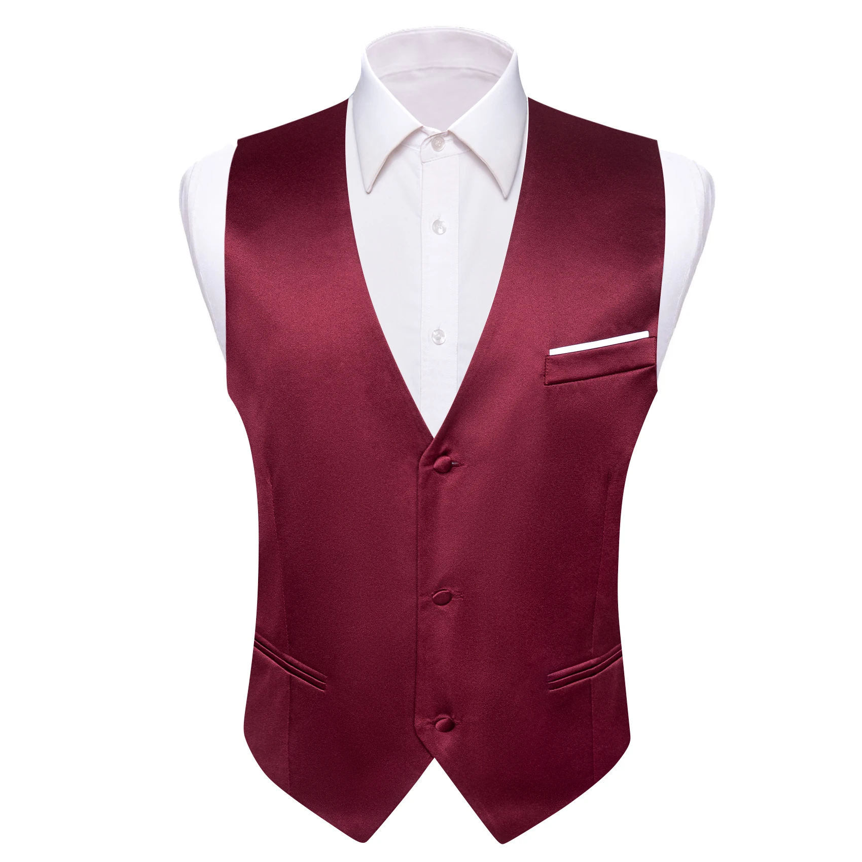 

Burgundy Red Slim Fit Men Vest For Men Classic V-Neck Waistcoat Necktie Set Leisure Groom Party Wedding Designer Barry.Wang DM-2