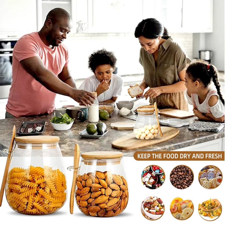 34oz Glass Spice Jar with Lid  Spoon - Clear Food Storage Container for Sugar Tea Coffee