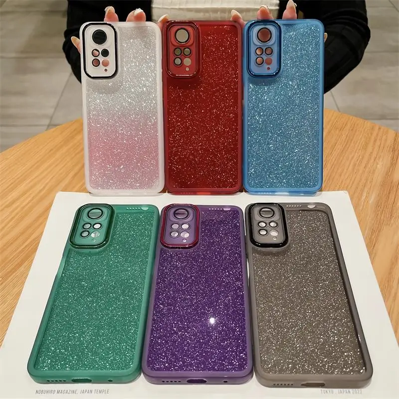 샤오미 레드미 럭셔리 글리터 실리콘 케이스, 샤오미 레드미 노트 10 11 8 9 프로 11s 4G 5G 렌즈 유리 보호 커버, 미 포코 X3 X5 프로 포코 9c