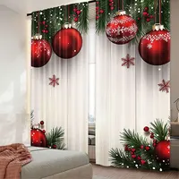 2Pcs Christmas Curtain Cute Winter Family In With Christmas Tree Funny Holiday Decor Suitable For Living Room Bedroom Kitchen 2