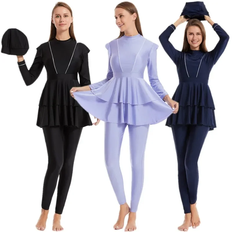 Женский скромный Мусульманский купальник Burkini, купальный костюм с полным покрытием, консервативный купальник с длинными рукавами и брюками