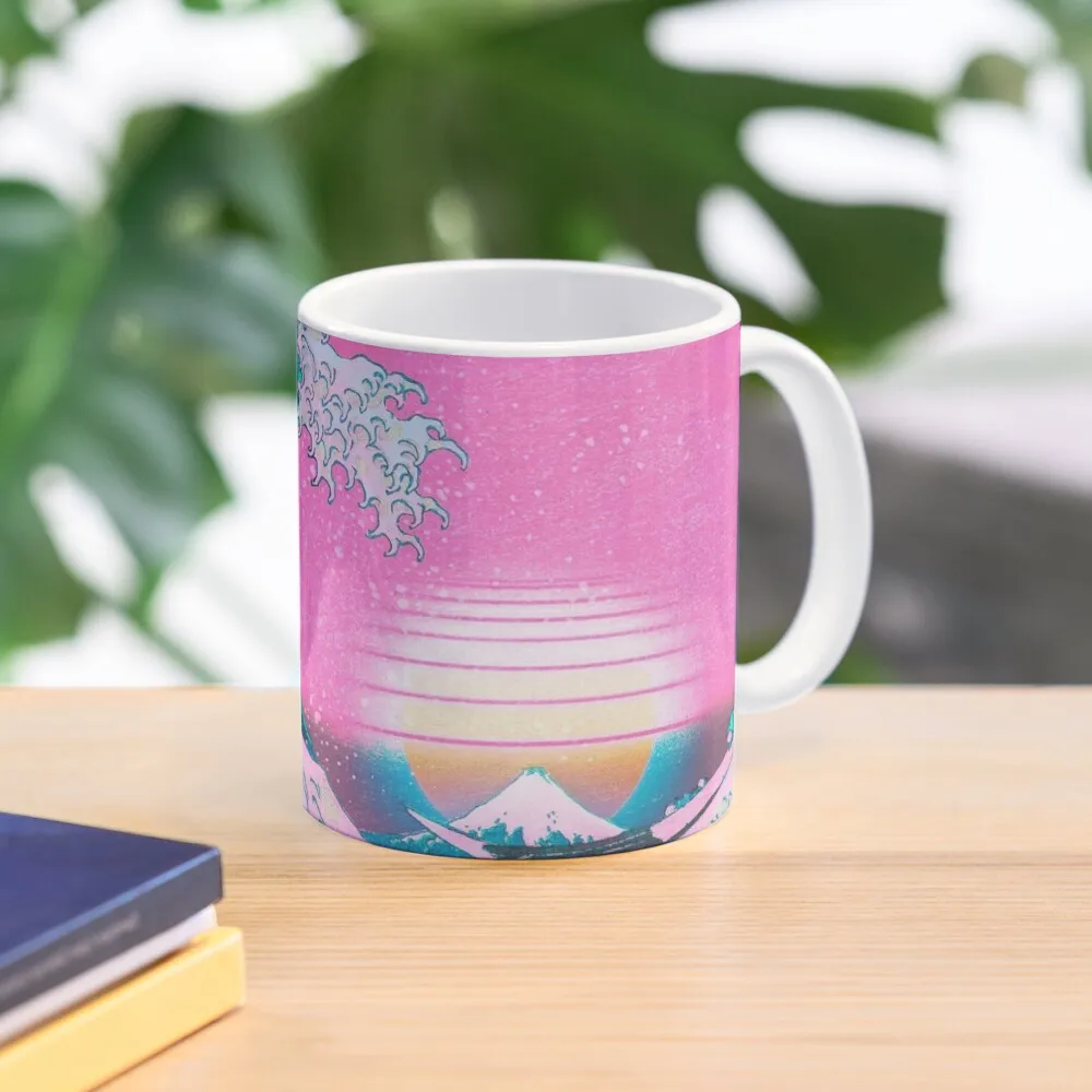 

Vaporwave Aesthetic Great Wave Off Kanagawa Retro Sunset Coffee Mug Tea And Cups Customs Personalized Mug