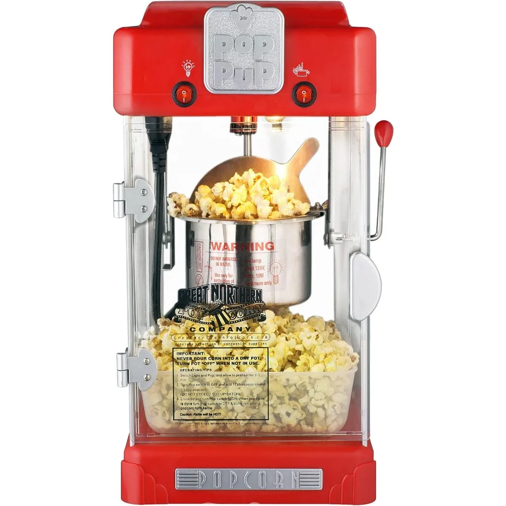 Pop Pup Countertop Popcorn Machine &ndash; Tabletop Popper Makes 1 Gallon &ndash; 2.5-Ounce Kettle, Catch Tray Warming Light & Scoop, Red