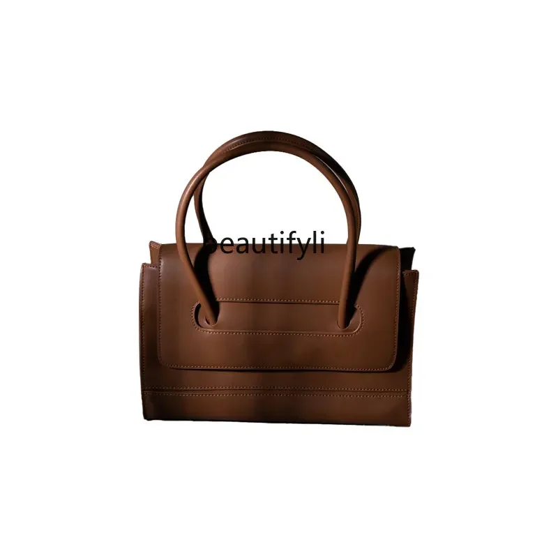 

yj French Handbag Shoulder Bag Genuine Leather Cow Bag Motorcycle Bag First Layer Cowhide Summer