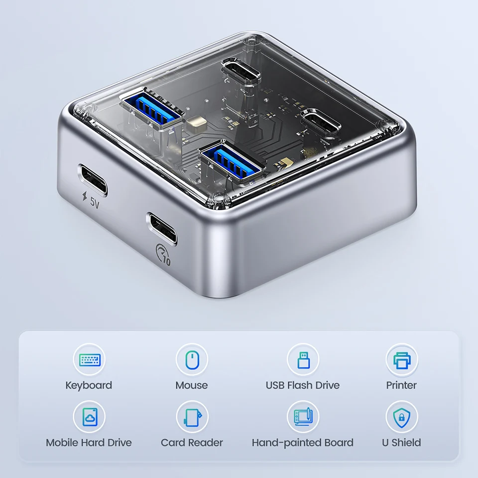 Orico-multi Hub Splitter para Laptop e pc Usb a tipo c 10gbps tipo c Multi Estação de Ancoragem Adaptador Extensor Portas - Imagem 5