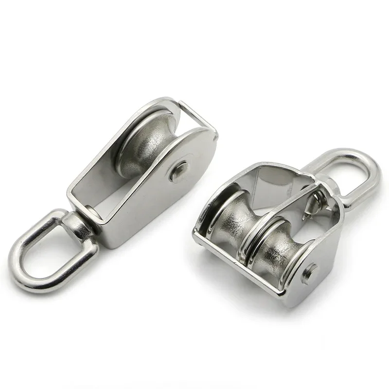 M15 M20 M25 M32 M50 M75 M100 Stainless Steel 304 Single or Double Wheel Swivel Lifting Rope Pulley Block for Wire Rope 1PCS