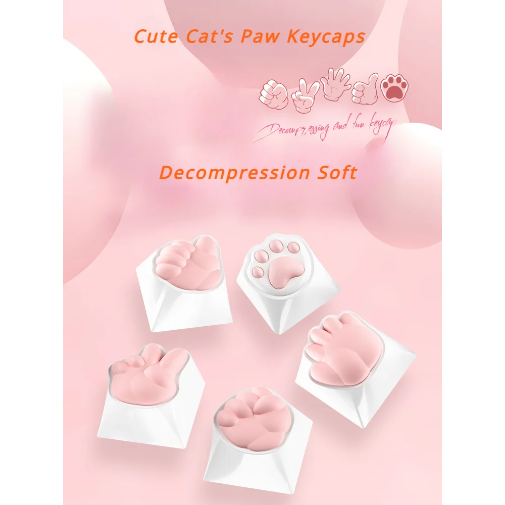 

Cute Cat's Paw Keycaps, Stone, Scissors, Cloth, Soft Silicone, OEM Height To Fit 60/84/98/108 Mechanical Keyboards