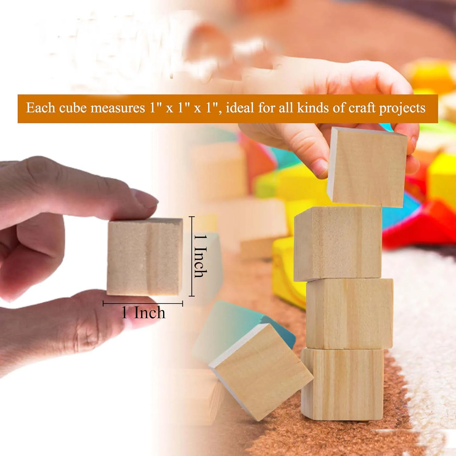 9개들이 2.5CM 나무 큐브, 미완성 목재 블록, 목공예용, 나무 큐브, 공예 및 DIY 장 나무 사각 블록