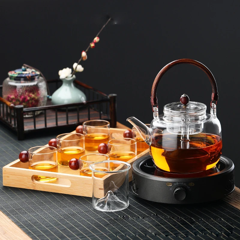 

Japanese Style Teapot with Built-in Electric Stove, Small Glass Household Kettle for Boiling Water, Tea Stove Tea Pot Heater