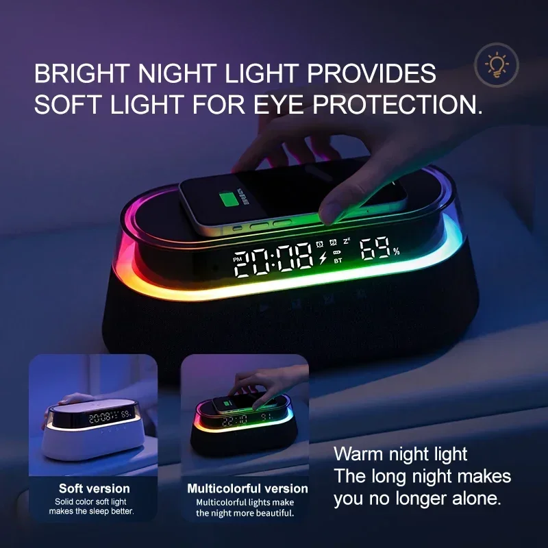 Colsur S39 Bluetooth Stereo 1800mAh Battery Support 15W Wireless Charging Digital Clock Display Night Light Bluetooth Speakers 4