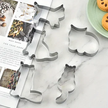 5Pcs/Set Animal Cat Cookie Cutter Mold Diy Biscuit Mold Cookie Stamp Cutters Bakeware Baking Tools Cutters for Sugar Mass