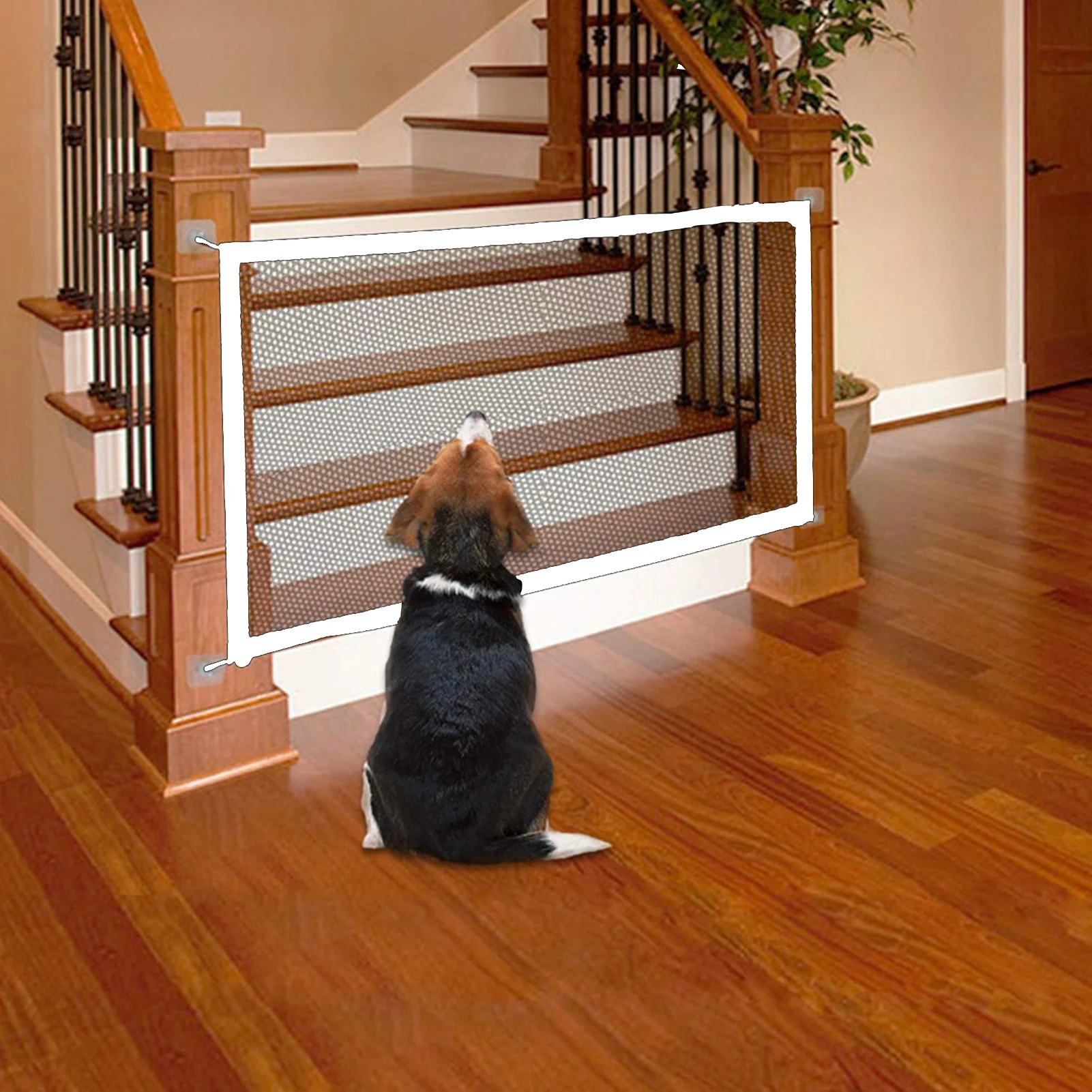 Pet Fence Barrier Foldable Pet Mesh Gate Dog Cat Fence Isolation Gate 4 Adhesice Hooks Retractable Mesh Playpen Dog Safety Fence