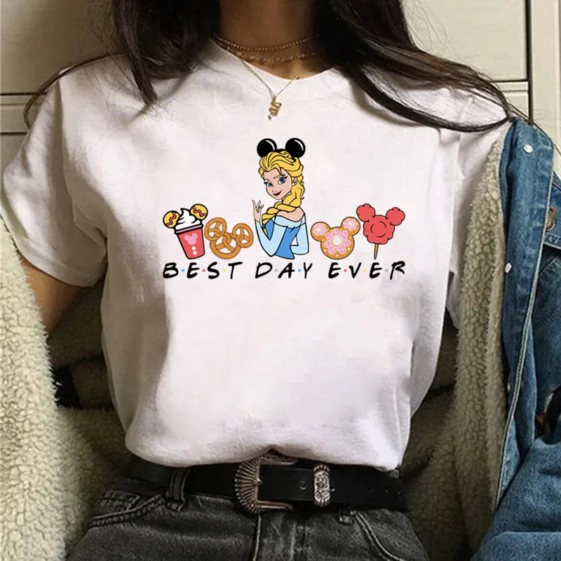 Summer New Princess Moana Cartoon Print Best Day Ever T-shirts Harajuku Casual Women Tees Round Neck Short Sleeve Tops Female 4