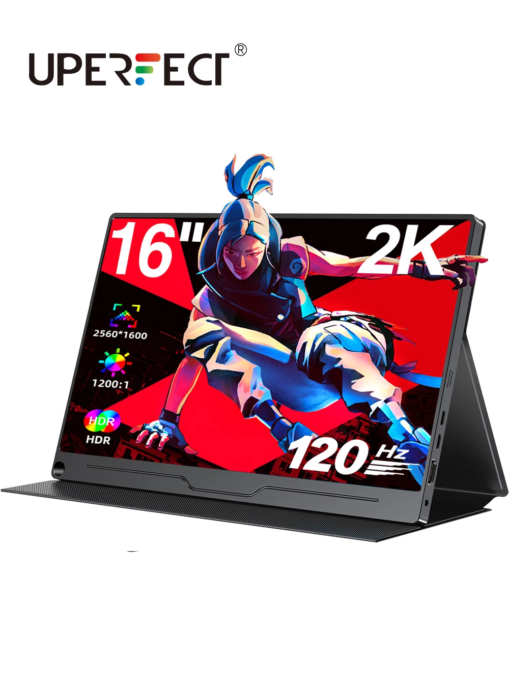Портативный игровой монитор UPERFECT 2K, 16 дюймов, 120 Гц, мобильный экран с разрешением 2560x1600 IPS, динамики HDMI Type C для ноутбука, ПК, телефона, Xbox Switch PS3/4