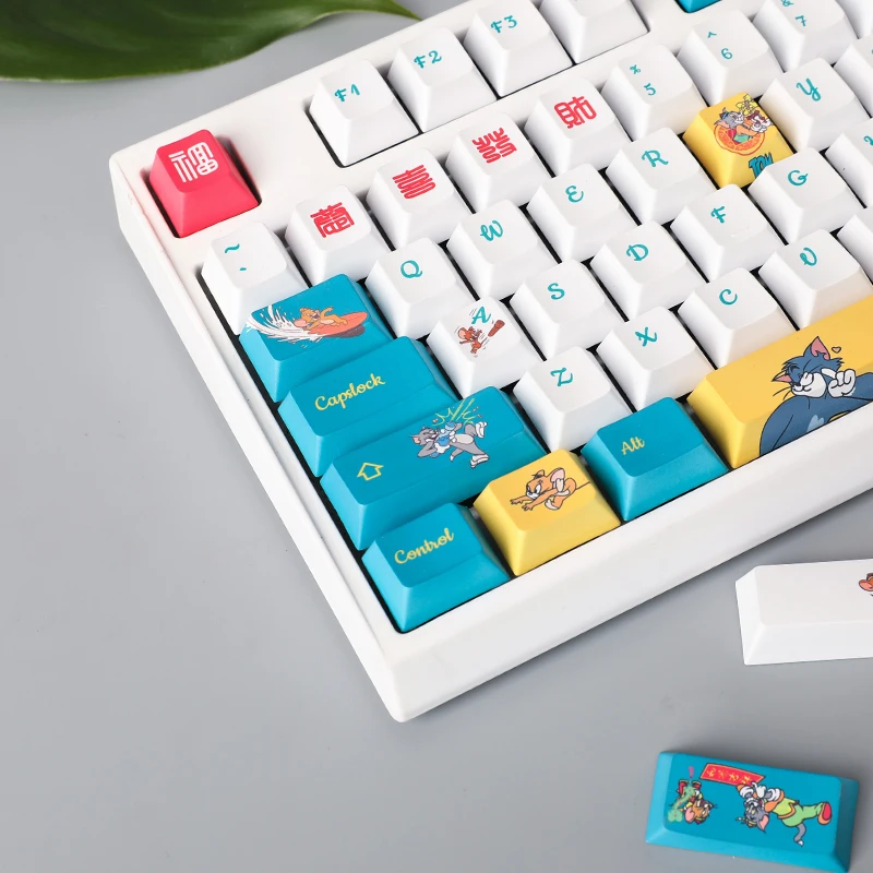 Teclas Tom Jerry Verde e Branco Anime Pbt Sublimação Keycap Cherry Perfil para Teclado Mecânico 61 68 84 87 104 108 137 - Imagem 2