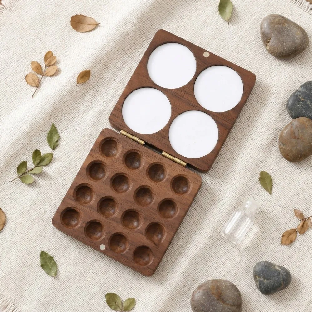 빈 상자 호두나무 수채화 팔레트 소형 자석 흡착 페인트 상자 미니 휴대용 포켓 팔레트 여행용