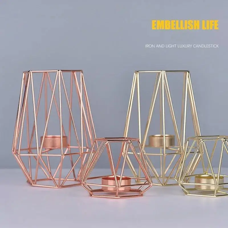 Metal Ornaments Candlestick Container Polygonal Geometry Iron Candlestick Handicraft Simple Aromatherapy Candle Base