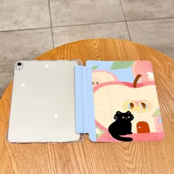 Whimsical Cat Pattern Tri - Fold Tablet Case - Pro11 2020 (Clear)