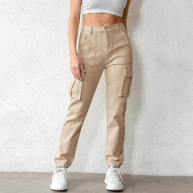 Women's Casual High-waisted Jogging Cargo Belt Pocket Women's Cargo Light Hiking Jogging Pants