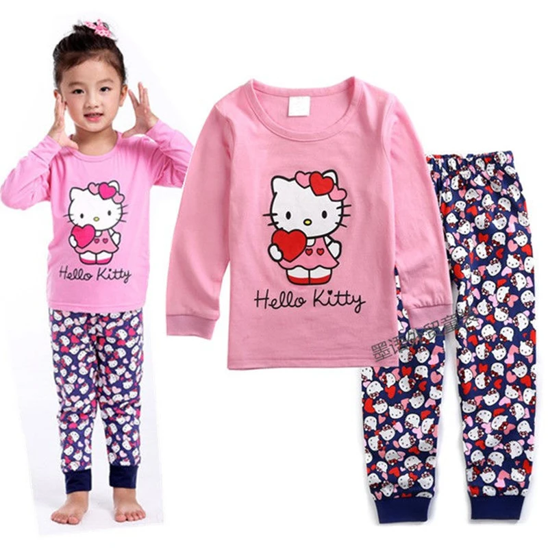Kids Pajamas Set 2pce Hello Kitty Long Sleeve Top Pants For Baby Girls