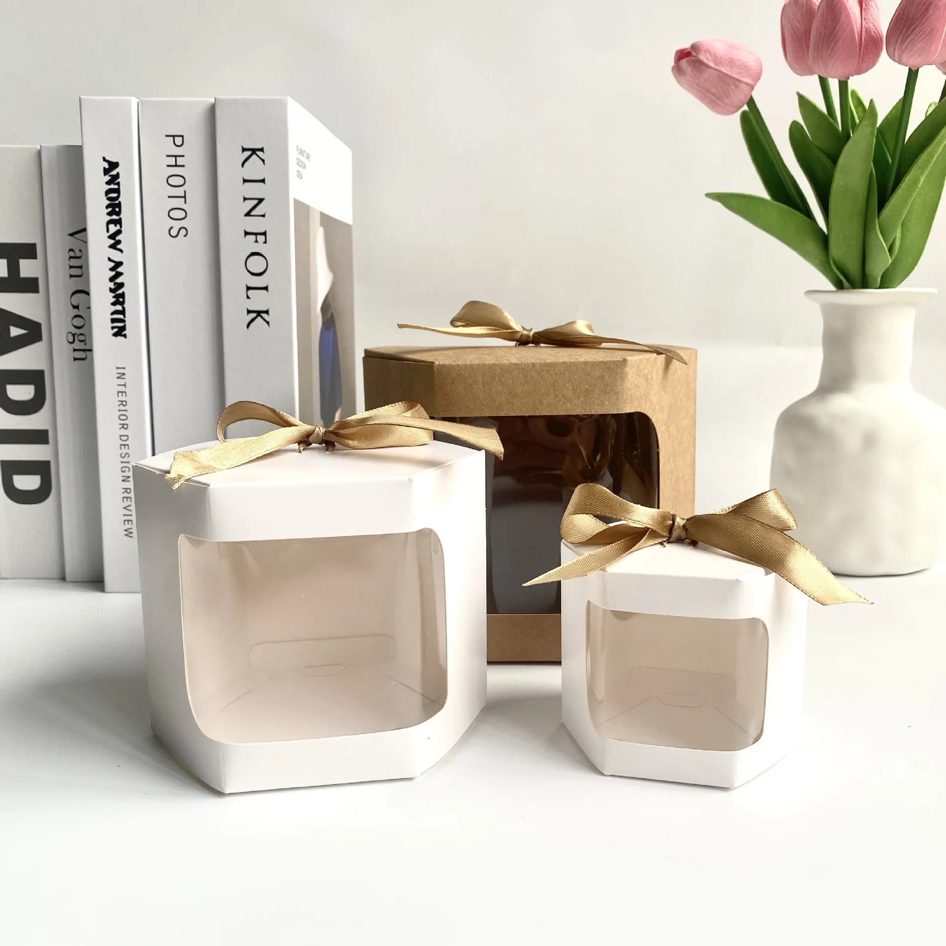 10/20/25Pcs Kraft Paper Open Window Gift Boxes for Baking Dessert Wedding Favor Candy P... - SKU KPWB1028 - UGI Packaging