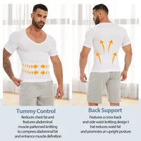 Slimbelle T-shirt de compression pour homme, col en V, manches courtes, effet ventre plat, amincissant, respirant, pour le fitness 5