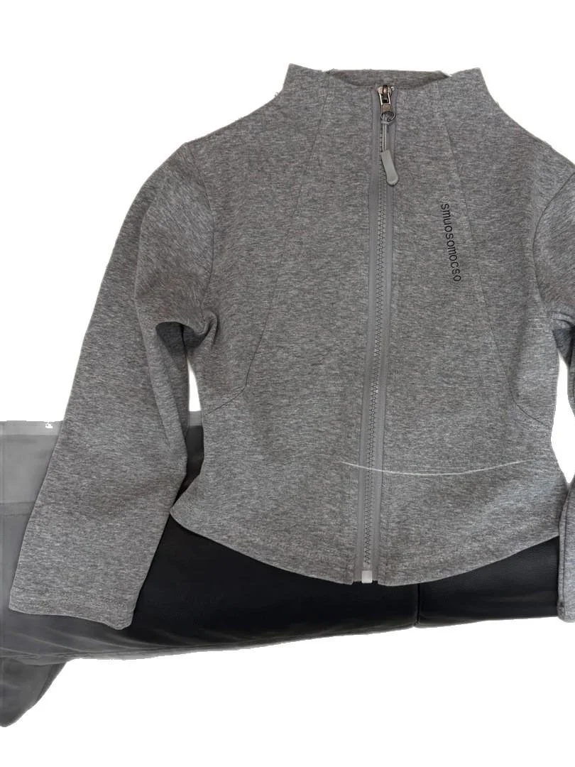 여아 지퍼 가디건 자켓 캐주얼 트렌디 그레이 오픈셔츠 스타일 2026년 봄 신상 코튼 긴팔 스트레이트 밑단 모자 없음