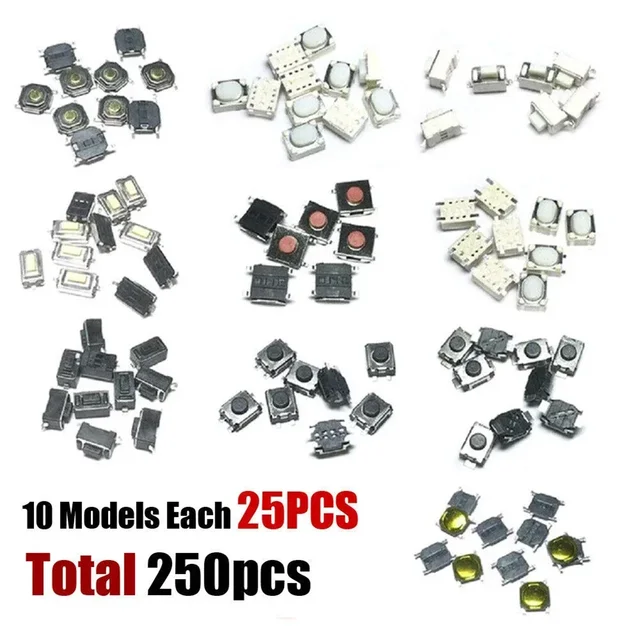 250PCS Micro Tactile Push Button Switch Car Remote Control Button Switch Momentary Key Touch Switch Assortment Set With Box - Image 5