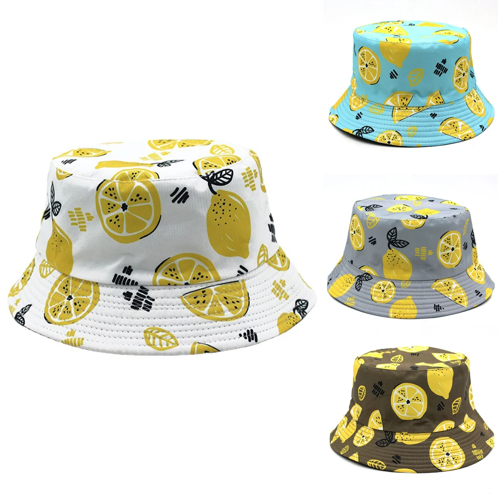 

Summer lemon Bucket Hat Kawaii fruit Print Hip Hop Panama Caps for Girls boys Sunscreen Hats women Camping Casual man Sun Hats