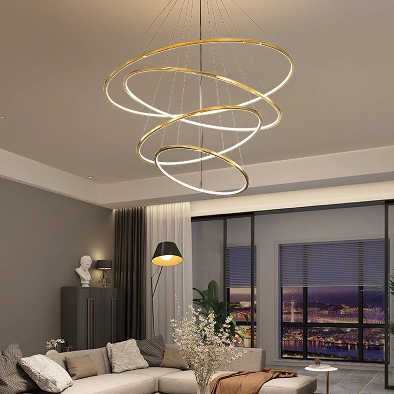 Fss Modern Gold Ring Chandelier For Duplex Villa Staircase High Living