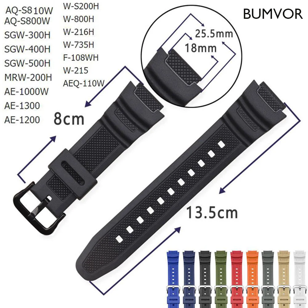 

18mm Black Silicone Strap for Casio AE-1000w AQ-S810W SGW-400H SGW-300H Rubber Watchband Pin Buckle Strap Watch Wrist Bracelet