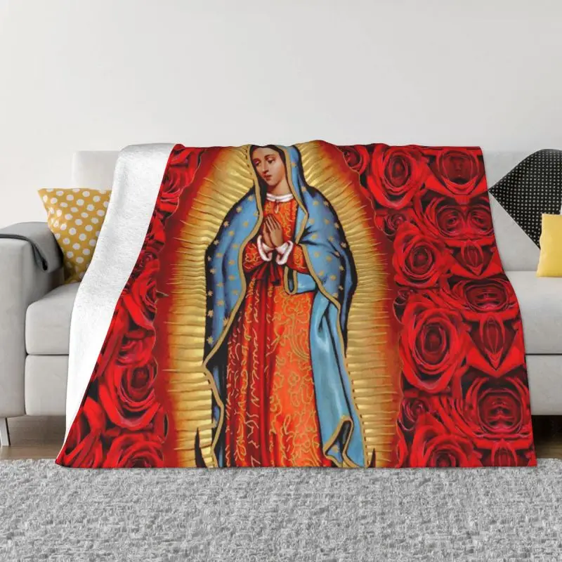 

Virgen De Guadalupe Ultra-Soft Fleece Throw Blanket Warm Flannel Catholic Virgin Mary Blankets for Bedroom Home Sofa Quilt