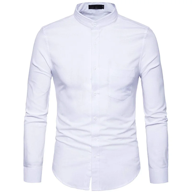 Cotton Shirt Long Sleeve Shirt Men Casual Shirt Oxford Cotton Shirt Men Spring Casual Slim Fit Stand Collar Mens Dress Shirts Long Sleeve Solid Chemise Homme Army Green