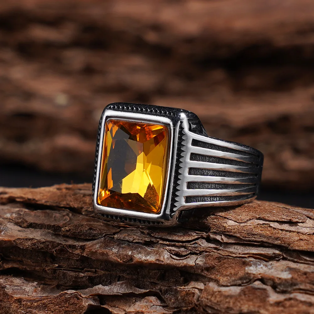 1pc Luxury gemstone rings for fashion parties, available in men's and women's styles, 316L stainless steel trendy rings. 5