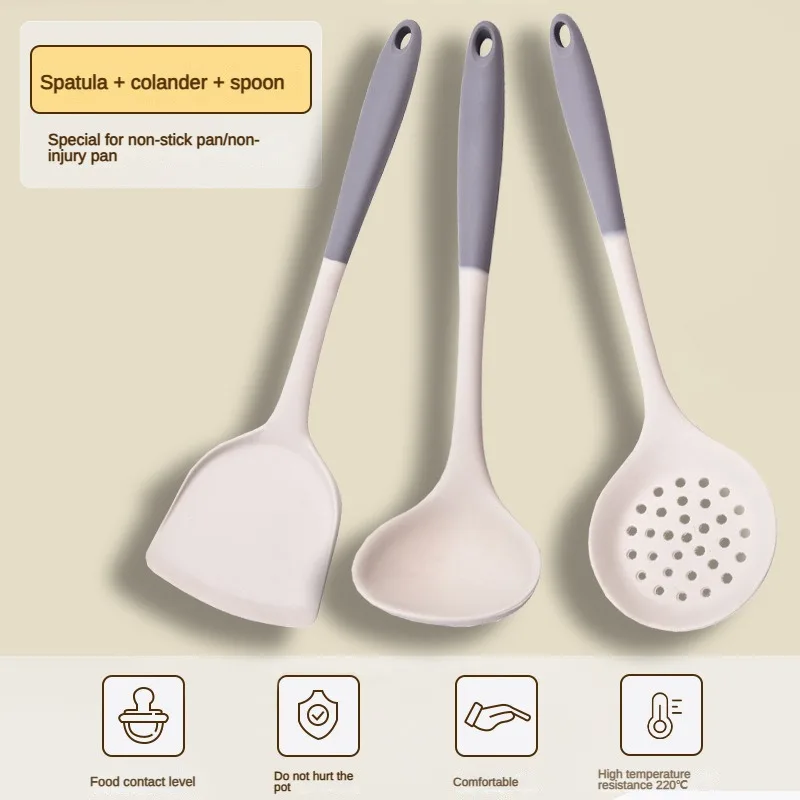 1/2/3/4set Grey white silicone spatula soup spoon set non-stick pan cooking tools kitchen cooking kit