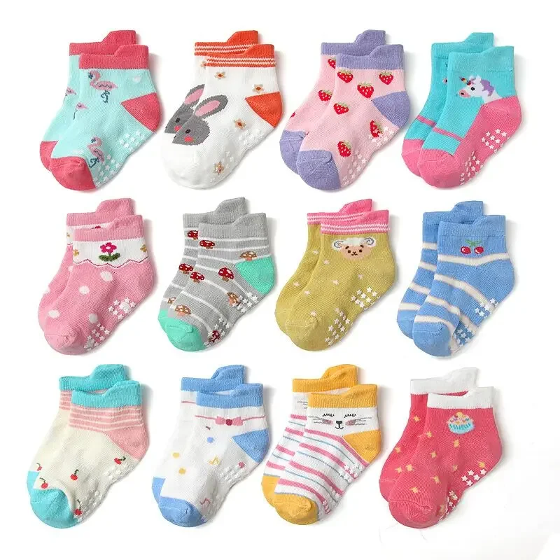 

12 Pairs Non Slip Toddler Socks with Grip for Boys Girls Baby Infants Kids Anti Skid Cotton Crew Socks 1-7Years