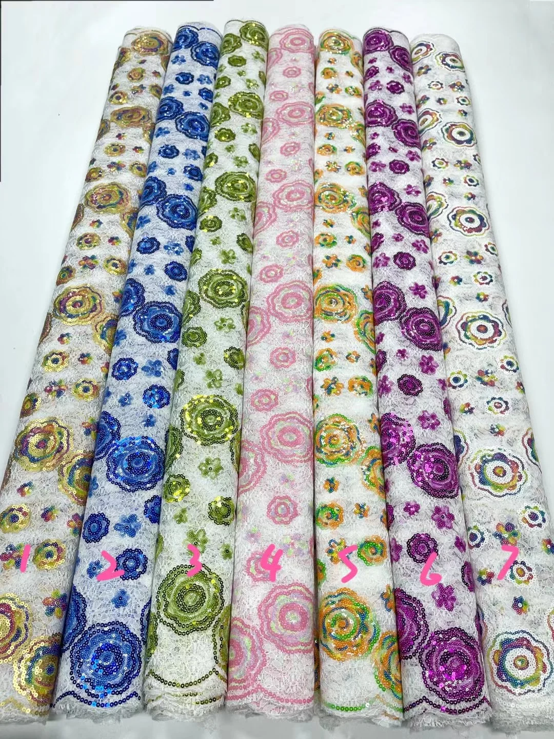 

2022 Latest African Sequin Lace Fabric Embroidery French Mesh Tulle Sequins Nigerian DIY Materials 5Yards Sewing For Party