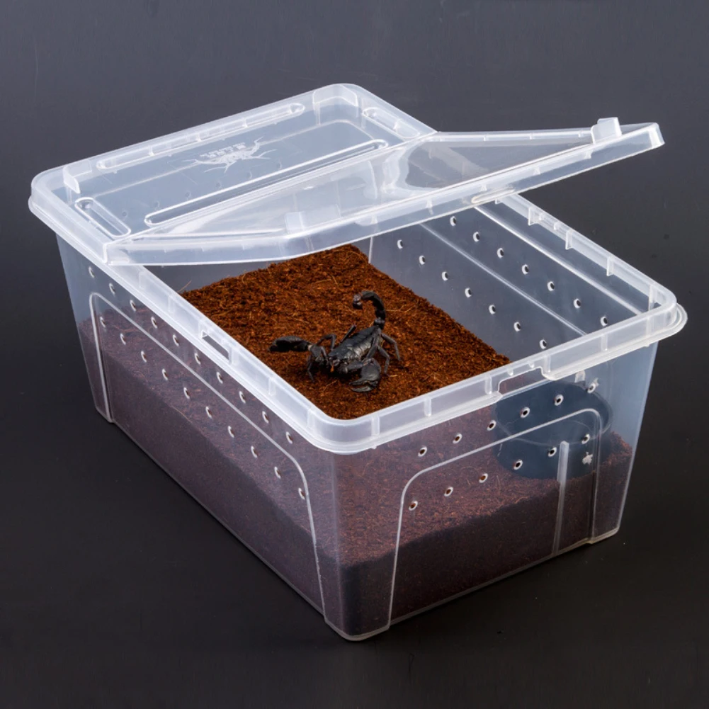 1pc Plastic Reptile Living Box Terrarium Transparent Reptiles Insect Container Transport Amphibians Breeding Food Feeding Box Aquarium Tank Vivarium Box